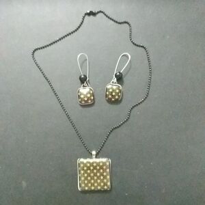 Black and Orange Stars with Purple Back Art Glass Necklace and Earring S…